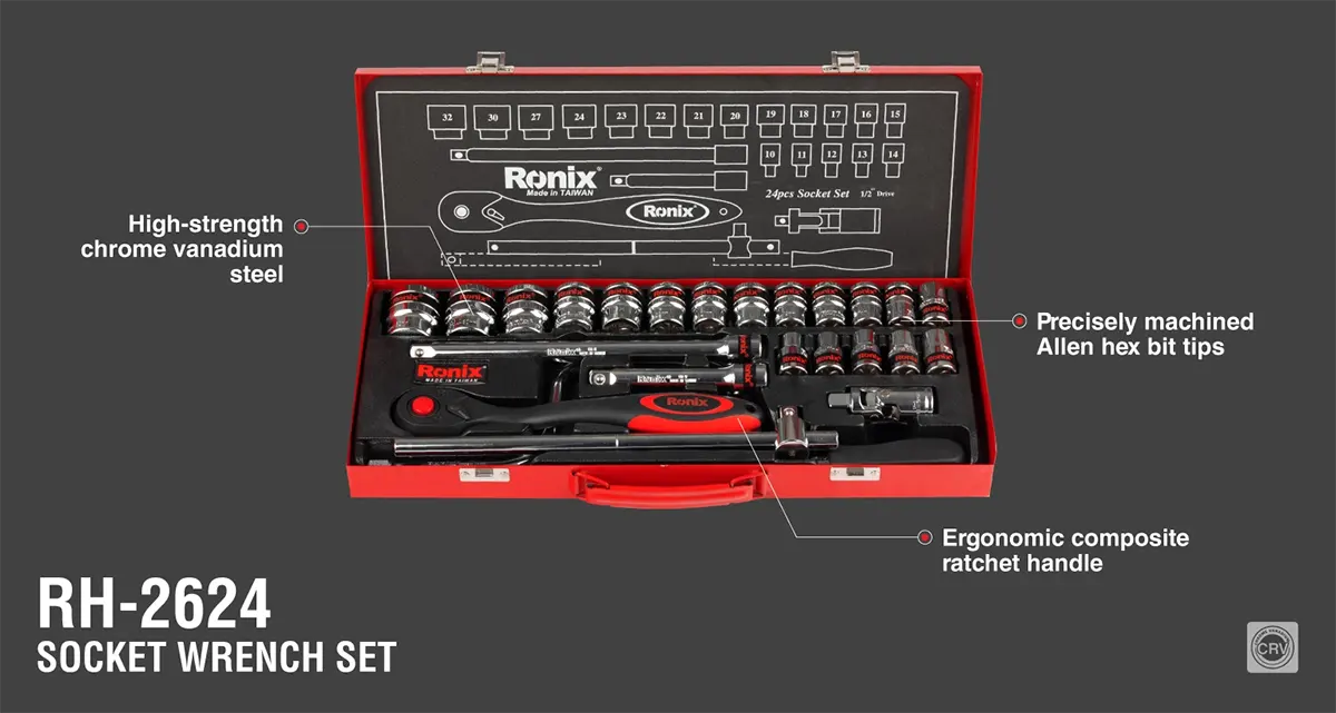 مجموعه 24 عددی آچار بکس رونیکس مدل  RH-2624 (درایو 1/2 اینچ)