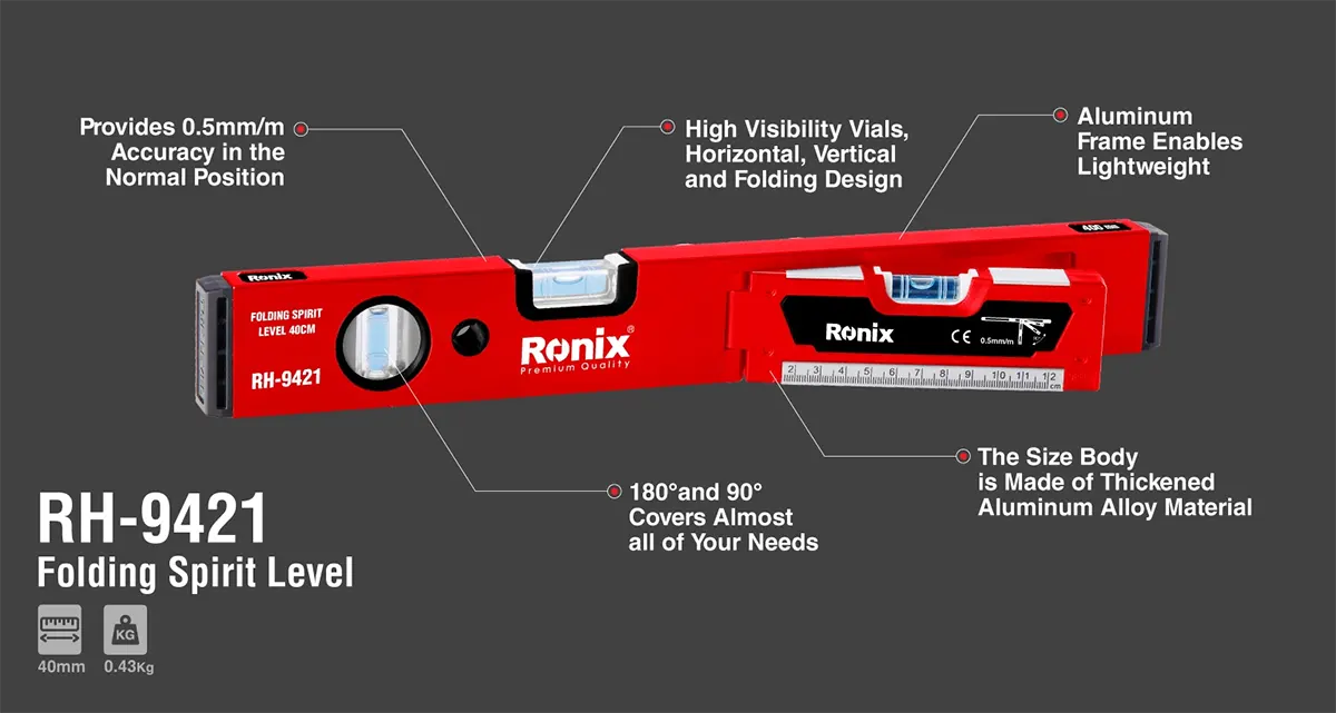 تراز بنایی تاشو رونیکس مدل RH-9421 سایز ۴۰ سانتی متر