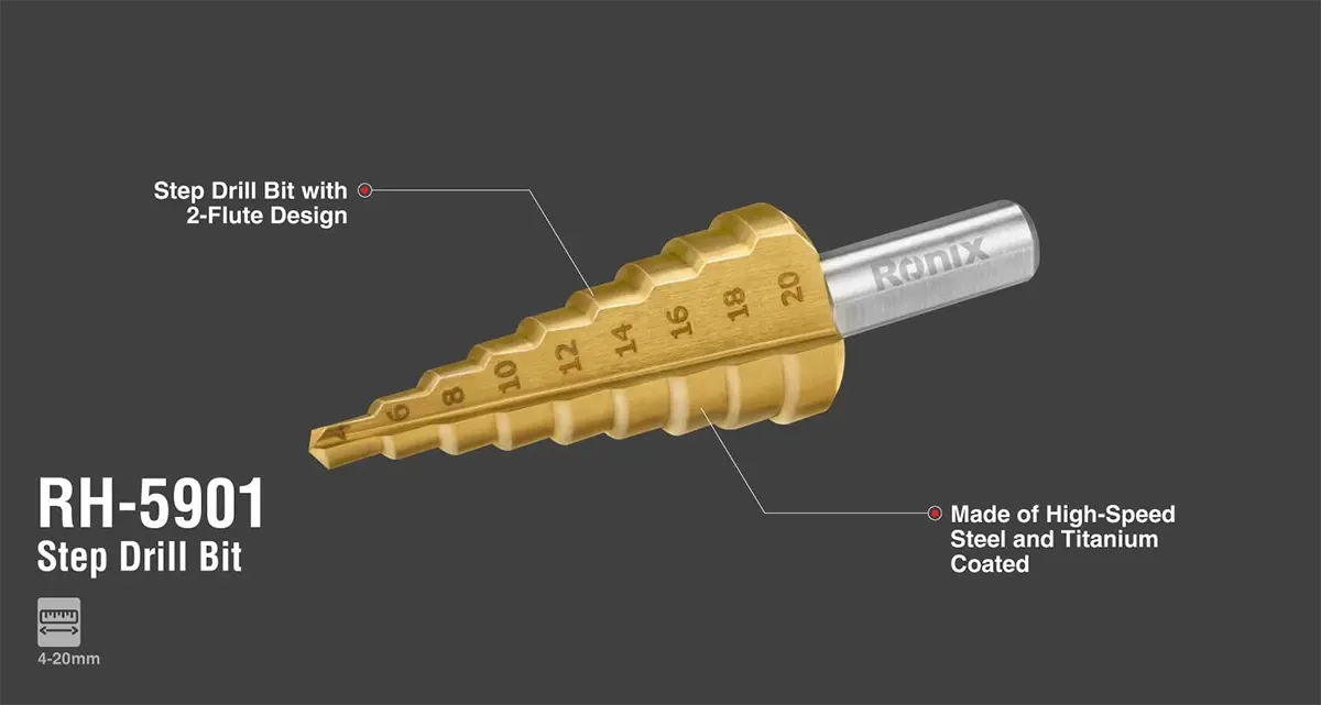 خرید مته کاجی (مخروطی) سایز 4-20 میلی متر رونیکس مدل RH-5901